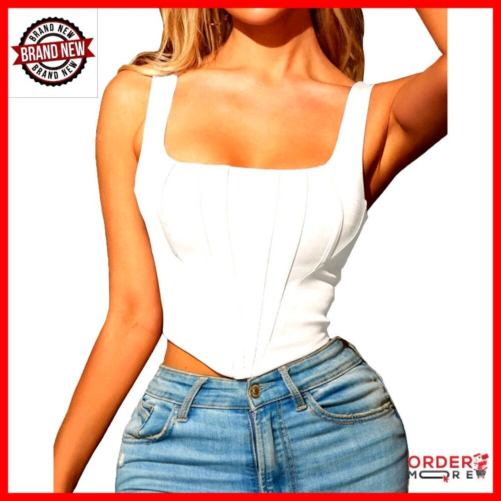 Vintage Bustier Crop Top Y2K Corset Square Neck Backless Stretch Sleeveless